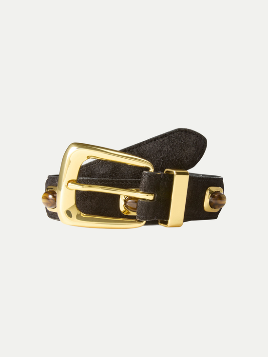 Stone Embellished Suede Arch Belt - Black (PRE-SALE)