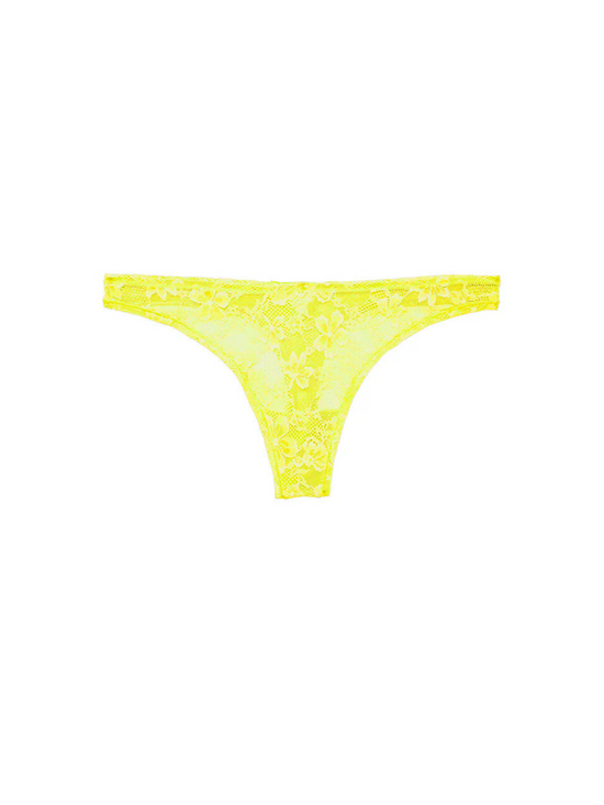 Le Stretch Multifit Lace High Leg Thong - Neon Yellow