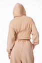 OSLO FRENCH TERRY PLEATED CROP HOODIE - SNOW WASH TAN