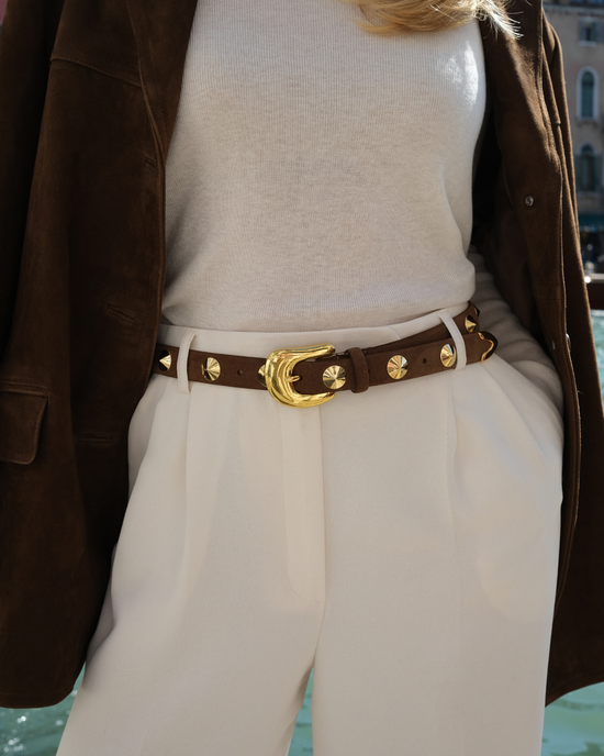 No. 8 - Chocolate Suede & Gold Studded Belt