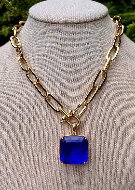 Statement Emerald Cut Pendant Necklace - Sapphire