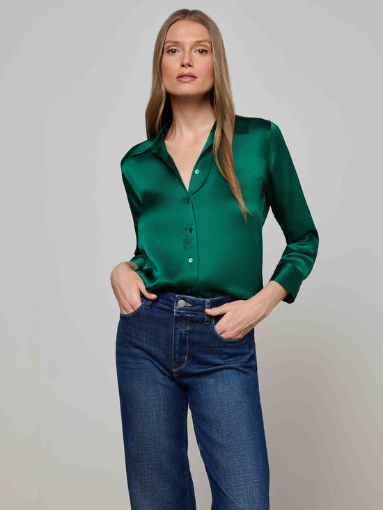 Dani Silk Blouse - Bottle Green