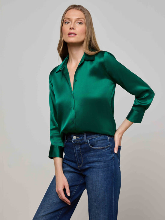 Dani Silk Blouse - Bottle Green
