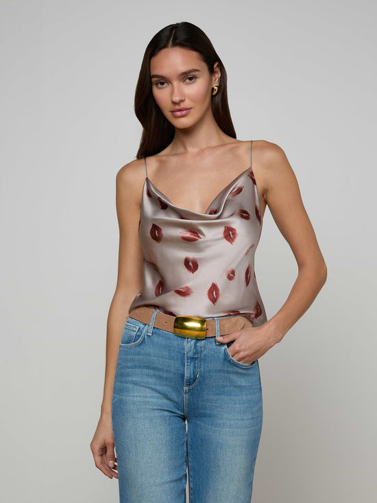 Calista Silk Camisole - Taupe/Dark Red Kiss