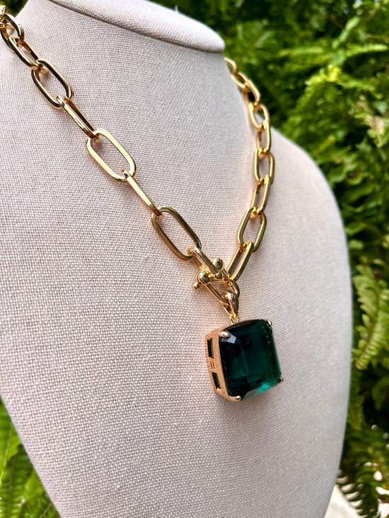 Statement Emerald Cut Pendant Necklace - Emerald