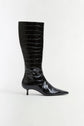 Janine Croc-Embossed Leather Knee High Boot - Black