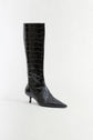 Janine Croc-Embossed Leather Knee High Boot - Black