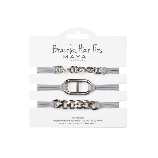 2-in-1 Bracelet Hair Tie Set - Grey Cord
