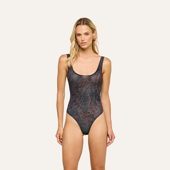 Kalea Mesh Bodysuit - Midnight Multi Lux Paisley