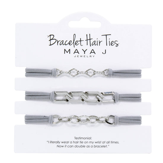 2-in-1 Bracelet Hair Tie Set - Grey/White