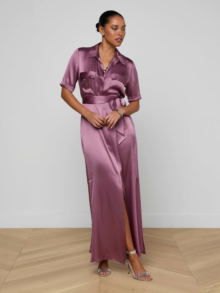 L'AGENCE Klement Silk Shirt Dress In Dusky Orchid