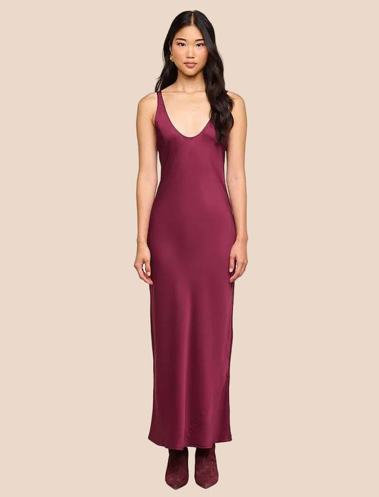 Akiya Satin Maxi Dress - Merlot Red