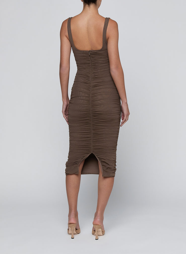 ANYA SHIRRED MIDI DRESS