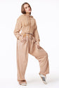 OSLO FRENCH TERRY PLEATED CROP HOODIE - SNOW WASH TAN