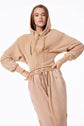 OSLO FRENCH TERRY PLEATED CROP HOODIE - SNOW WASH TAN