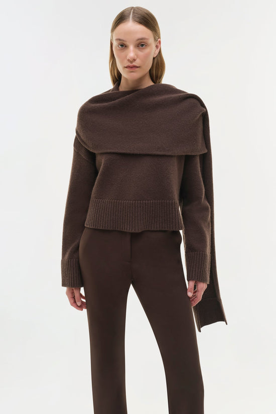 Elson Wool Cashmere Scarf Sweater - Chocolate