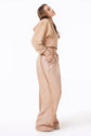 OSLO FRENCH TERRY PLEATED CROP HOODIE - SNOW WASH TAN