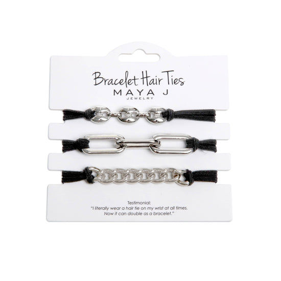 2-in-1 Bracelet Hair Tie Set - Black/Silver