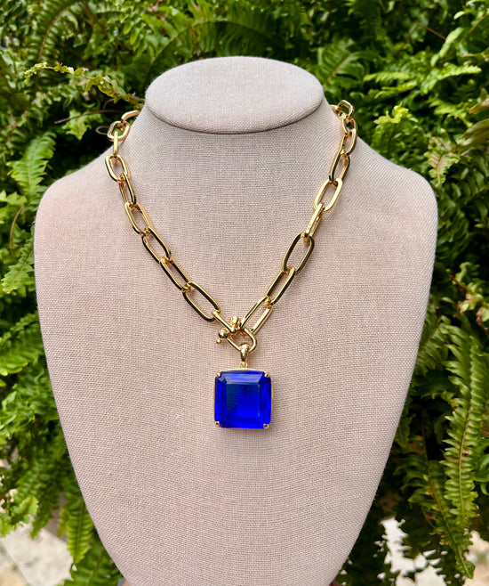 Statement Emerald Cut Pendant Necklace - Sapphire