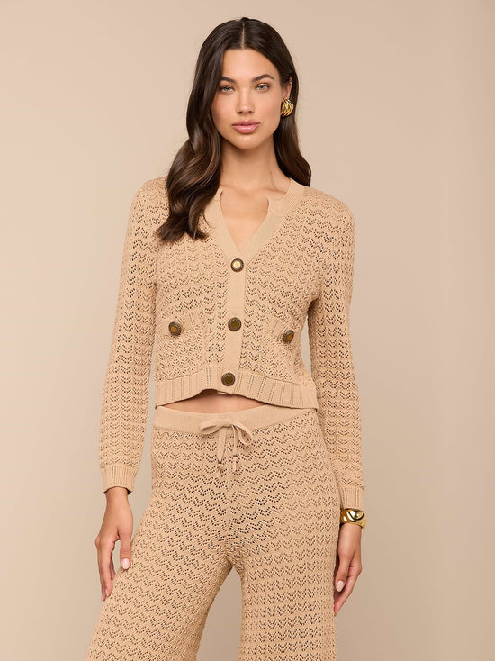 Orla Pointelle Knit Cardigan - Light Cappuccino/Gold