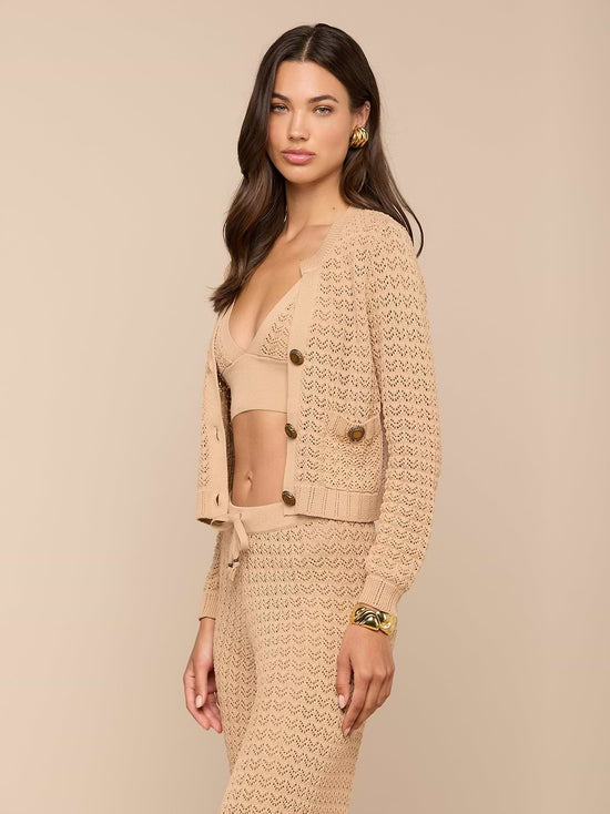Orla Pointelle Knit Cardigan - Light Cappuccino/Gold