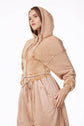 OSLO FRENCH TERRY PLEATED CROP HOODIE - SNOW WASH TAN