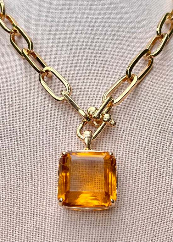 Statement Emerald Cut Pendant Necklace - Topaz