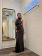 HALTER DRAPE BIAS GOWN - CARBON