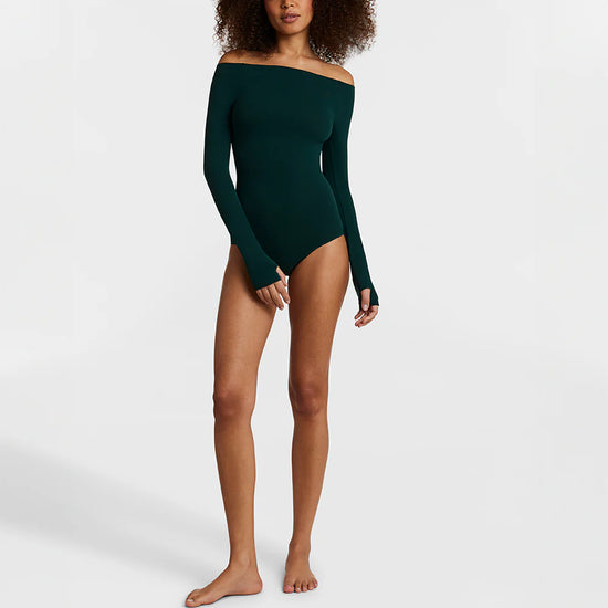 Ballet Off-Shoulder Bodysuit with Thumbholes - Black (PRE-SALE)