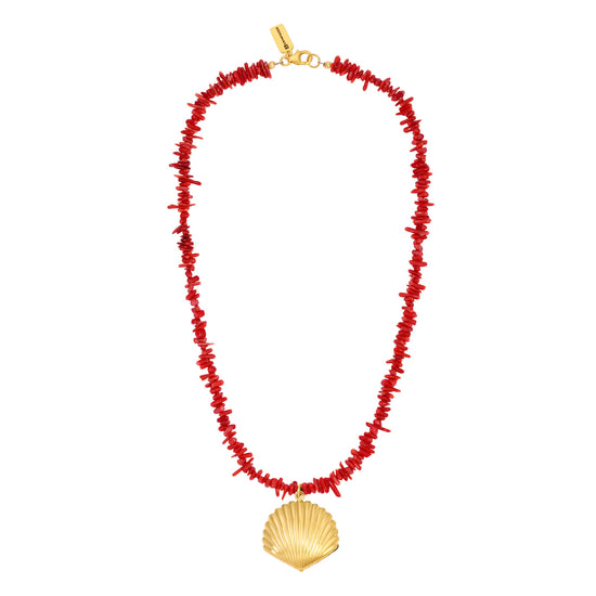 Vintage Coral Shell Necklace - Red