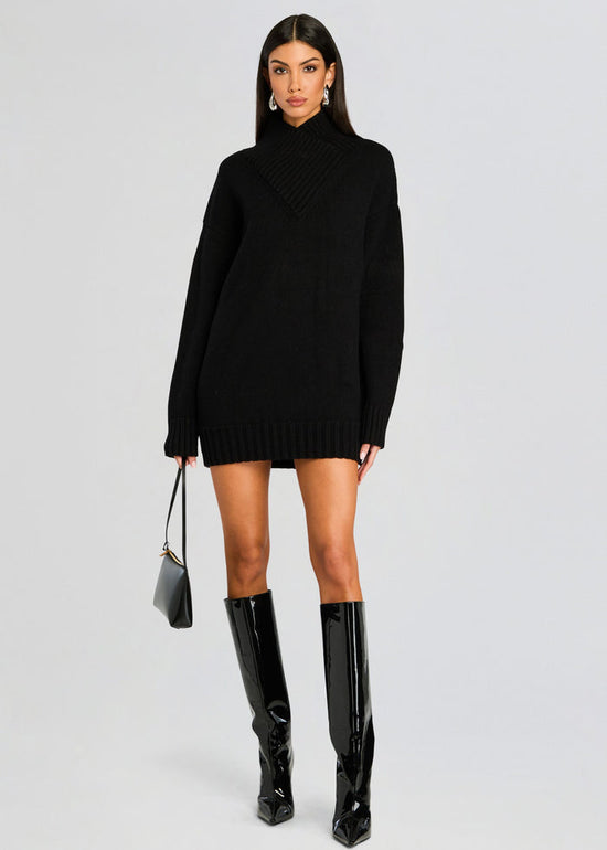 Dessa Chunky Knit Sweater Dress - Black (PRE-SALE)