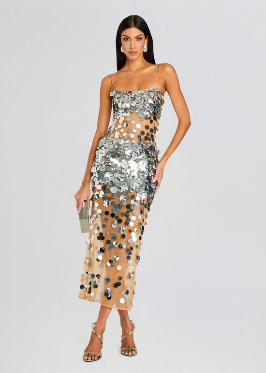 Mischa Sequin Dress - Silver/Nude