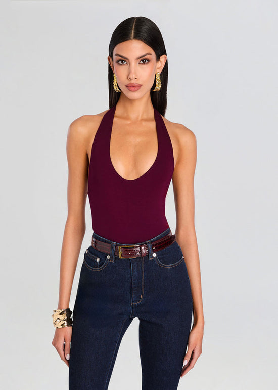 Bamboo Halter Bodysuit - Bordeaux