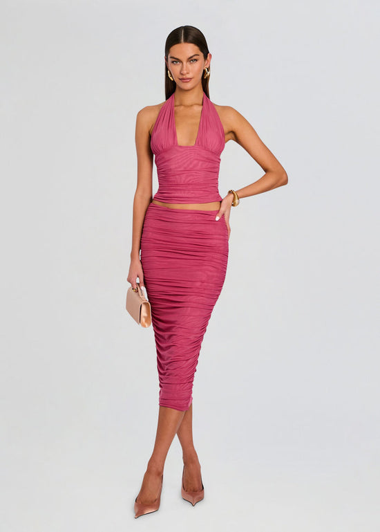 Pia Mesh Midi Skirt - Sangria