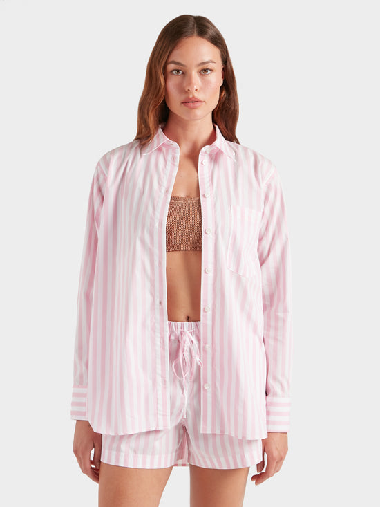 Embroidered Oversized Shirt - Pink Cabana Stripe (PRE-SALE)