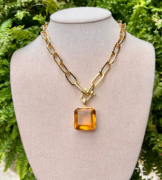 Statement Emerald Cut Pendant Necklace - Topaz