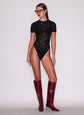 Le Stretch Lace Short Sleeve Bodysuit - Black (PRE-SALE)