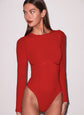Hourglass Rib Long Sleeve Bodysuit - Rouge