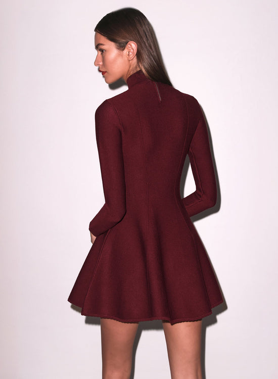 Long Sleeve Flared Corset Dress - Claret
