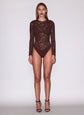 Le Stretch Lace Long Sleeve Bodysuit - Cocoa Plum (PRE-SALE)