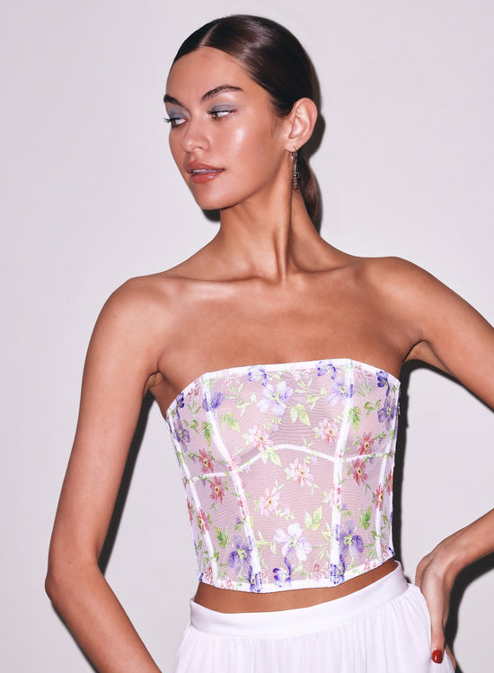 Elara Embroidery Corset Top - Ivory (PRE-SALE)