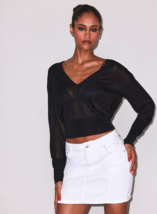 Sheer Knit V-Neck Sweater - Black (PRE-SALE)
