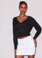 Sheer Knit V-Neck Sweater - Black
