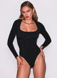 Organic Cotton Scoop Neck Longlseeve Bodysuit - Black