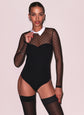 Collared Bodysuit with Dotted Tulle - Black (PRE-SALE)