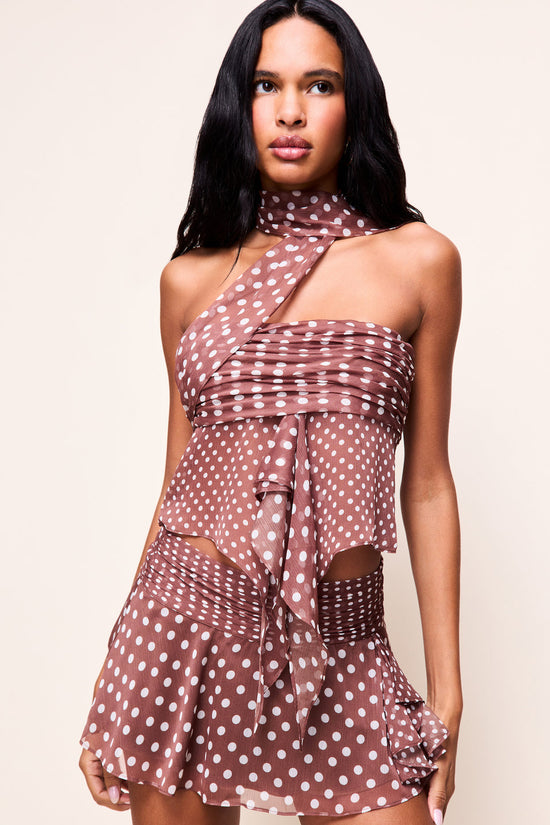 Chiffon Wrap Around Top - Espresso Polka Dot (PRE-SALE)