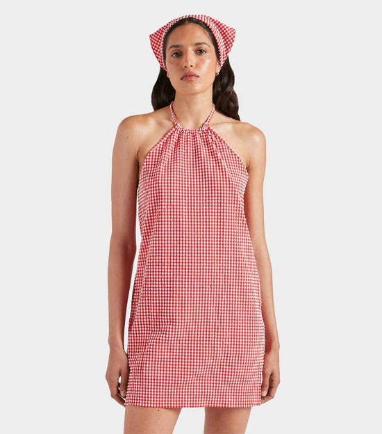 Gingham Seersucker Mini Dress - Red Gingham