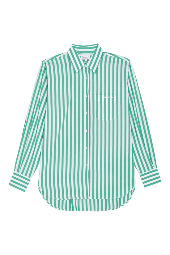 Embroidered Oversized Shirt - Emerald Cabana Stripe