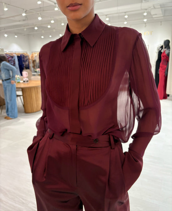 Meghan Panelled Silk Blouse - Bordeaux