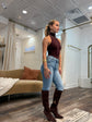 Ballet Turtleneck Halter Bodysuit - Raisin